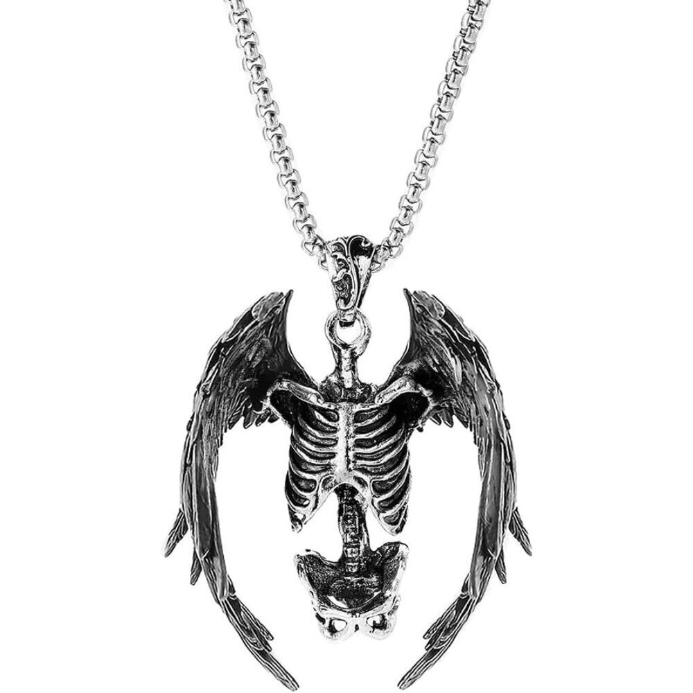Skull Necklace Punk Wings Pendant Choker Alloy Steel Halloween Jewelry